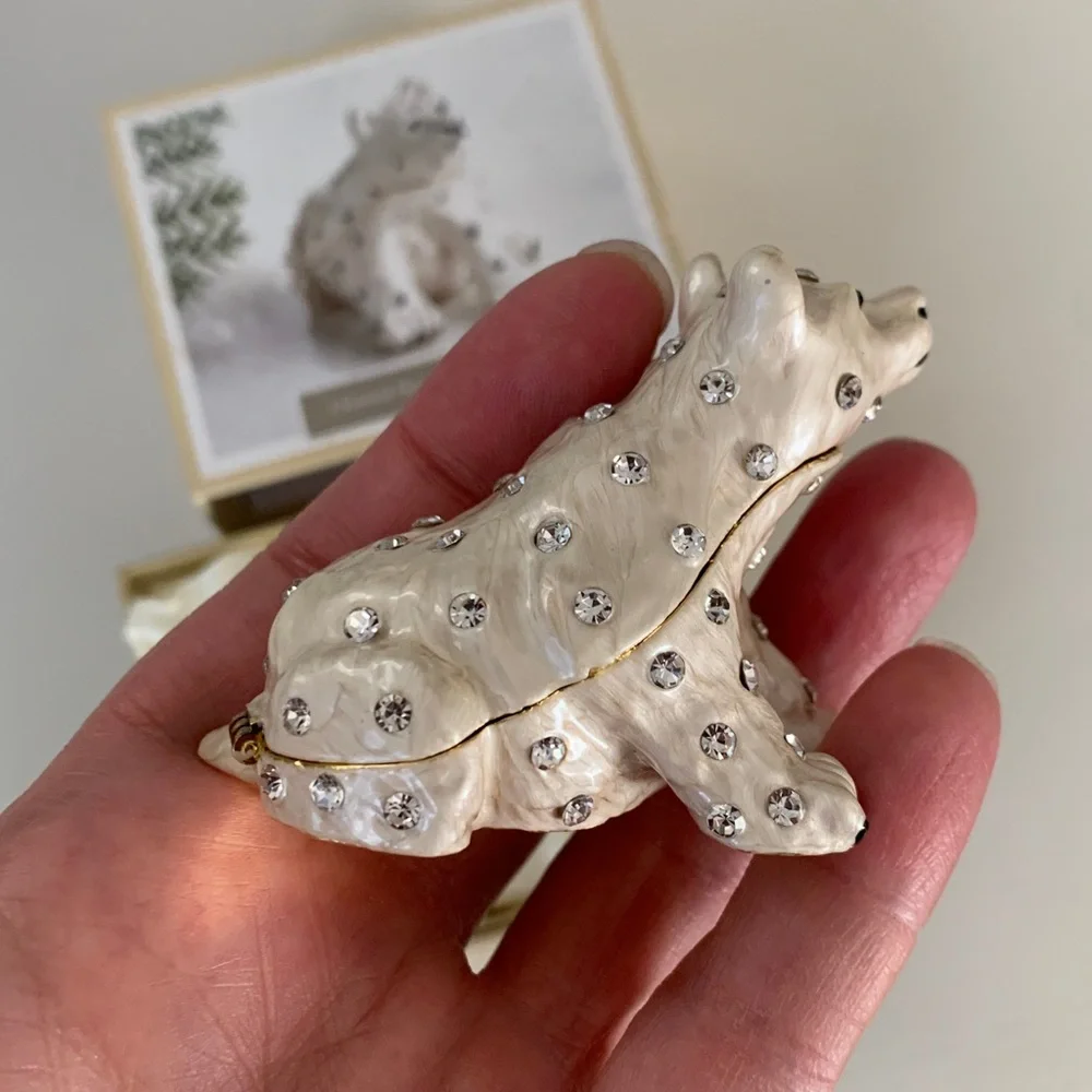 Pier 1 Ivory and Gold Polar Bear Trinket Box With Jewels